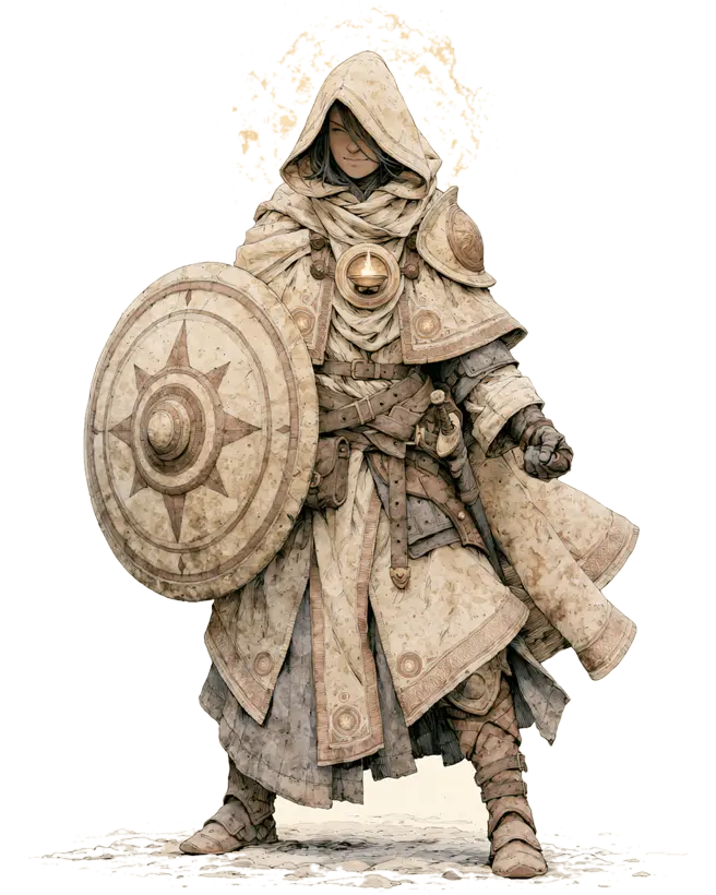 A hooded cleric character