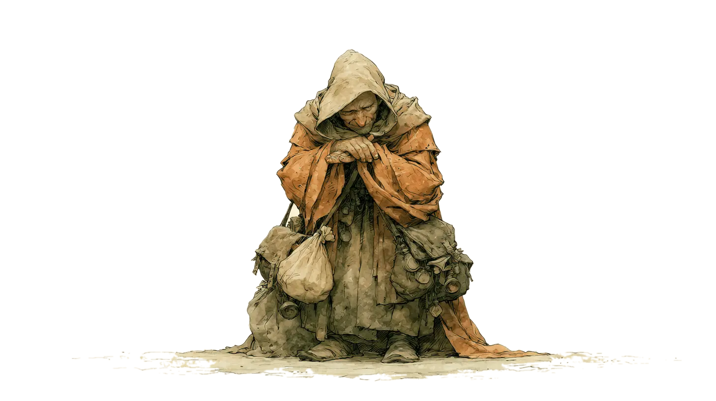 A hooded merchant NPC