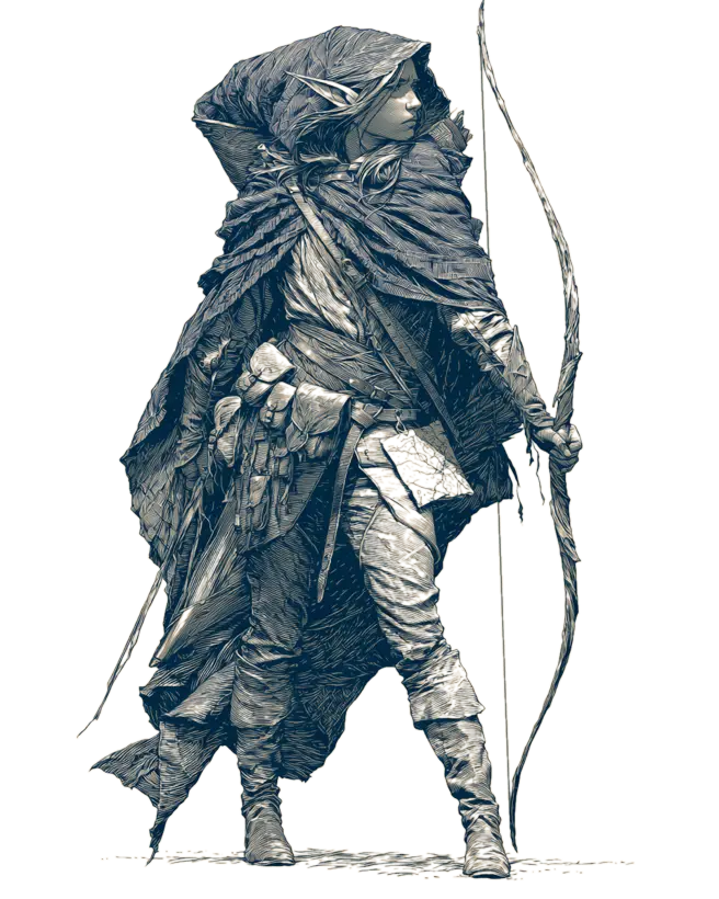 An illustrated elven ranger character