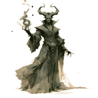 An animated horned warlock villain